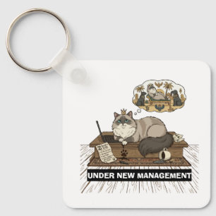 Funny Cat Boss Under New Management WFH Custom Nam Keychain