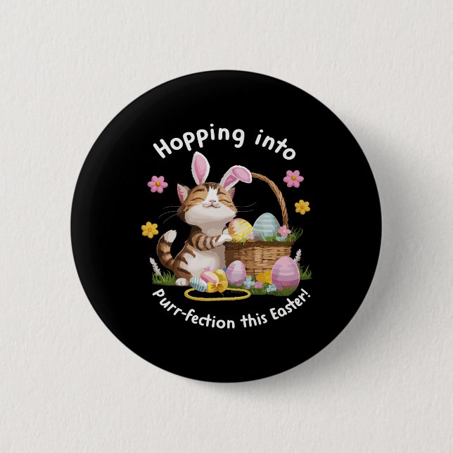 Funny Cat Bunny Ears Happy Easter Eggs Bysket Cand 2 Inch Round Button (Front)