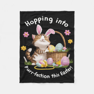 Funny Cat Bunny Ears Happy Easter Eggs Bysket Cand Fleece Blanket