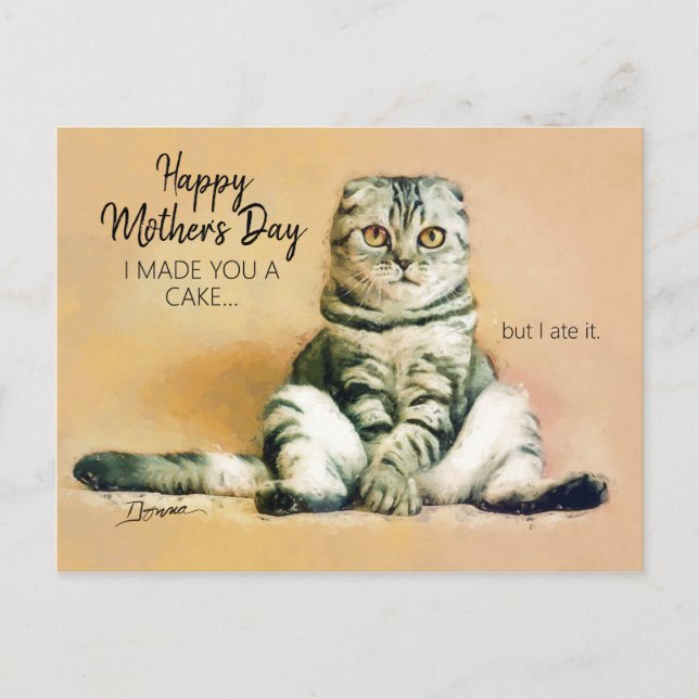 Funny Cat Cake Happy Mother's Day Carte postale (Devant)