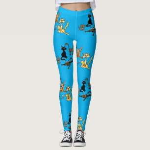 Funny Cat Cartoon Blue Leggings