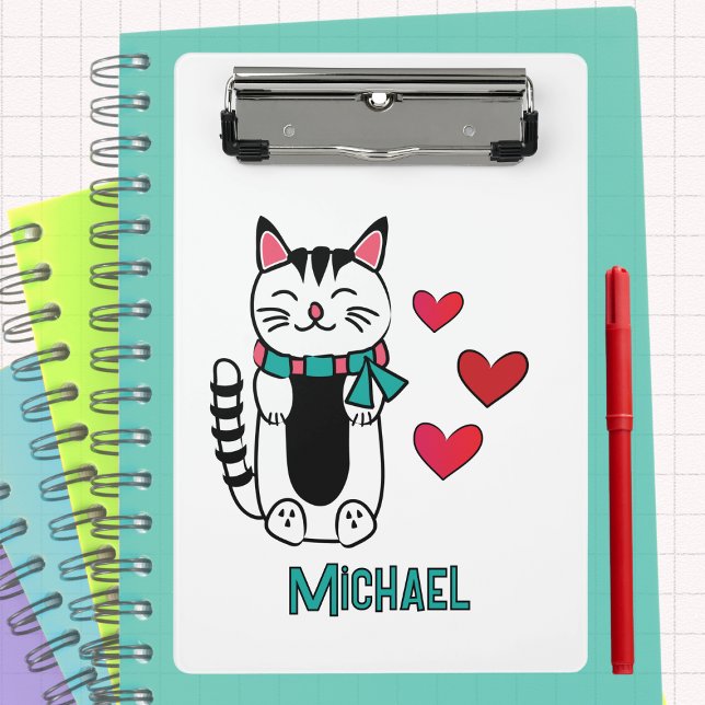 Funny Cat Cartoon Personalized Back to School Mini Clipboard (Creator Uploaded)