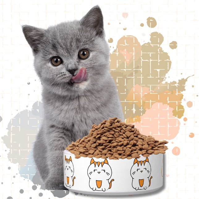 Funny Cat Cartoon Personalized Pet Kitten Feeding  Bowl (Creator Uploaded)