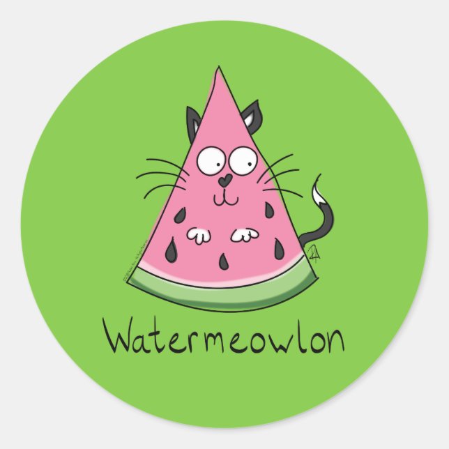 Funny Cat Cartoon Watermelon Kids Classic Round Sticker (Front)