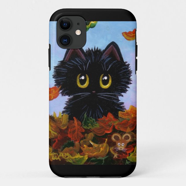 Funny Cat Case Mouse Autumn Leaves Creationarts (Back)