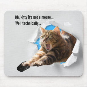 Funny cat catching mouse torn illusion graphic pad
