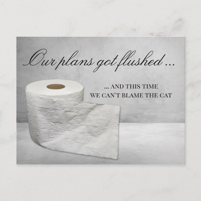 Funny Cat Change the Date Wedding Postpone Announcement Postcard (Front)