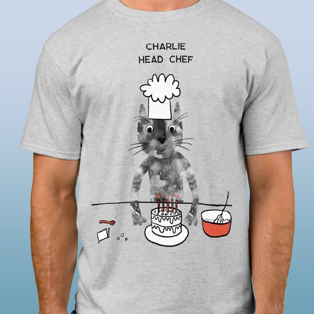 Funny Cat Chef Personalized Head Chef Cooking T-Shirt (Fun black cat head chef personalized t-shirt for animal lovers and cooks everywhere!  Unisex)