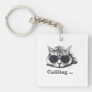 Funny Cat Chilling With Cute Sunglasses Keychain