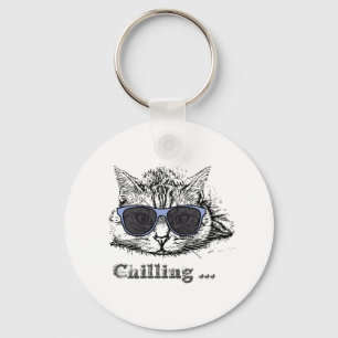 Funny Cat Chilling With Cute Sunglasses        Keychain