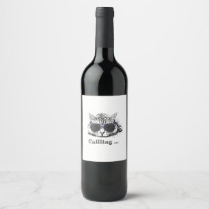 Funny Cat Chilling With Cute Sunglasses         Wine Label