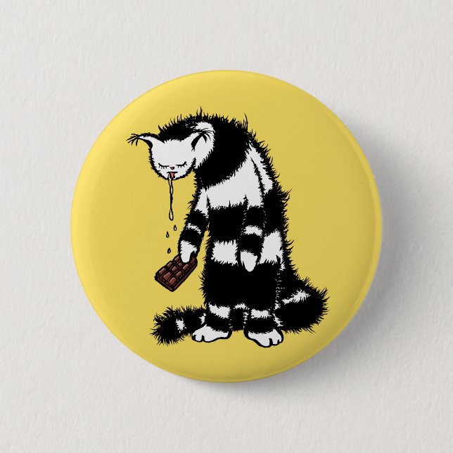 Funny Cat Chocolate Lover - Ink Drawn Drooling Cat 2 Inch Round Button (Front)