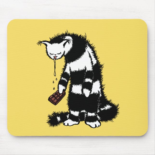 Funny Cat Chocolate Lover - Ink Drawn Drooling Cat Mouse Pad (Front)