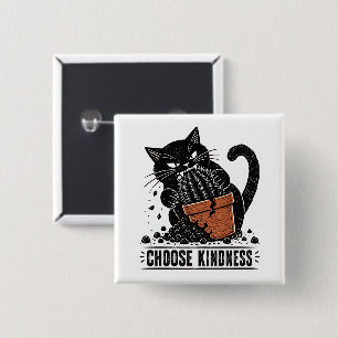 Funny Cat Choose Kindness Linocut Meme 2 Inch Square Button