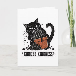 Funny Cat Choose Kindness Linocut Meme Card