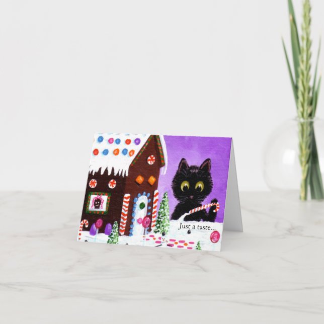 Funny Cat Christmas Art Cartoon Creationarts Holiday Card (Front)