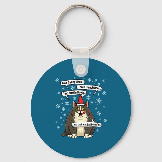 Funny Cat Christmas Carol Meme Merch Santa Hat Kit Keychain (Front)