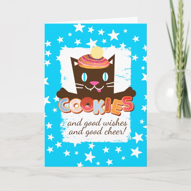 Funny cat Christmas cookies baking bakery Holiday Card (Front)