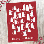 Funny Cat Christmas Holiday Postcard<br><div class="desc">Lots of fun little white cats on a festive red background.  Change the greeting to personalize.  Original art by Nic Squirrell.</div>