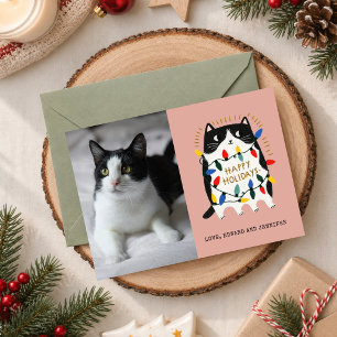 Funny Cat Christmas Lights Personalized Photo Card