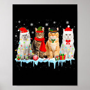 Funny Cat Christmas Lights Reindeer Santa Xmas Kit Poster