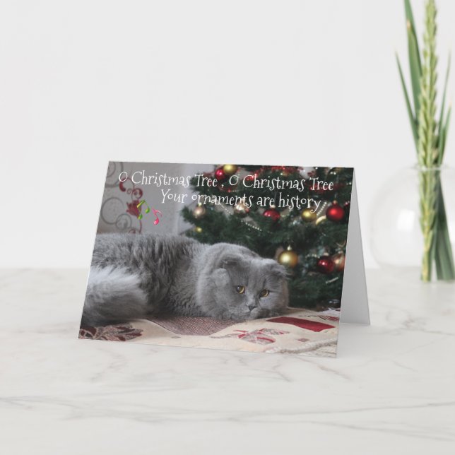 Funny Cat Christmas Ornaments are History Holiday Card (Front)
