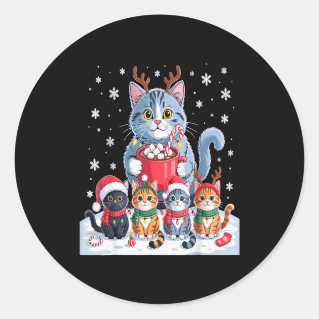 Funny Cat Christmas Shirt Holiday Santa Design  Classic Round Sticker (Front)