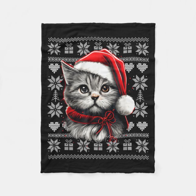 Funny Cat Christmas Shirts Men Women Cats Lover Ug Fleece Blanket (Front)
