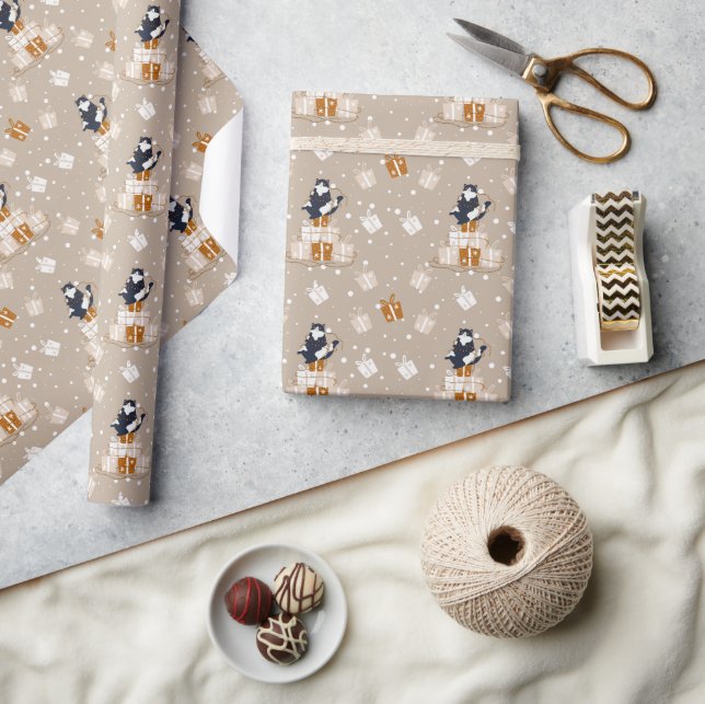 Funny Cat Christmas Surprise  Wrapping Paper (Crafts)