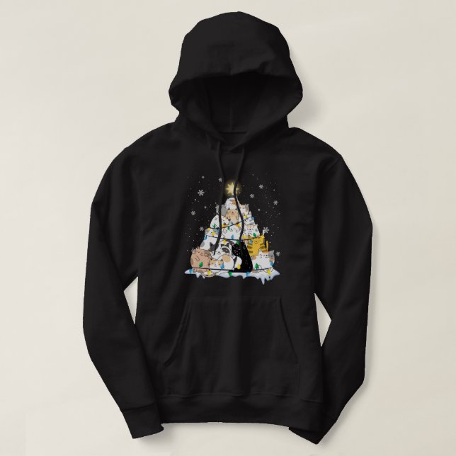 Funny Cat Christmas Tree Cute Cats Design Women Me Hoodie (Design Front)