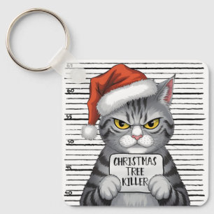 Funny Cat Christmas Tree Killer Keychain