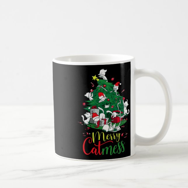 Funny Cat Christmas Tree Merry Catmess Cats Lover  Coffee Mug (Right)