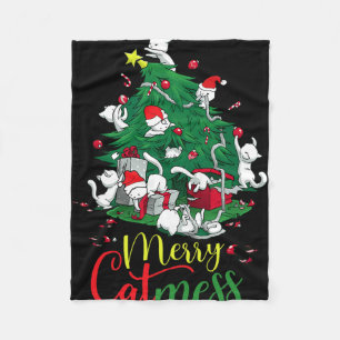 Funny Cat Christmas Tree Merry Catmess Cats Lover  Fleece Blanket