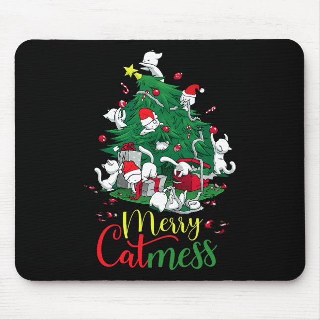Funny Cat Christmas Tree Merry Catmess Cats Lover  Mouse Pad (Front)