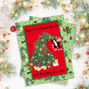 Funny Cat Christmas Tree Trouble Holiday Card