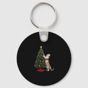 Funny Cat Christmas Tree Xmas Gifts Men Women Kids Keychain