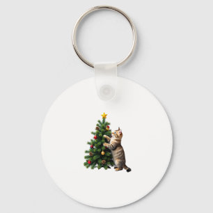 Funny Cat Christmas Tree Xmas Gifts Men Women Kids Keychain