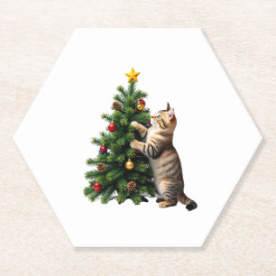 Funny Cat Christmas Tree Xmas Gifts Men Women Kids Paper Coaster