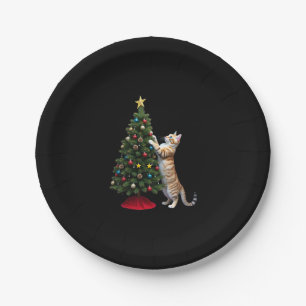 Funny Cat Christmas Tree Xmas Gifts Men Women Kids Paper Plate