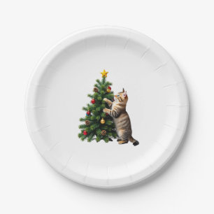 Funny Cat Christmas Tree Xmas Gifts Men Women Kids Paper Plate