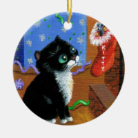 Funny Cat Christmas Tuxedo Kitten Mouse