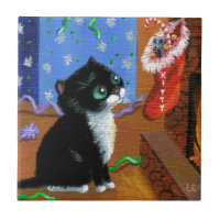Funny Cat Christmas Tuxedo Kitten Mouse