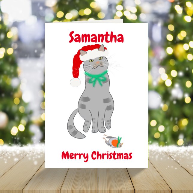 Funny cat Christmas with dead robin Holiday Card (Creator Uploaded)