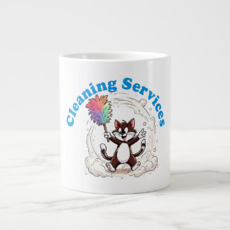 Funny Cat Cleaning with Colourful Feather Brusht Large Coffee Mug