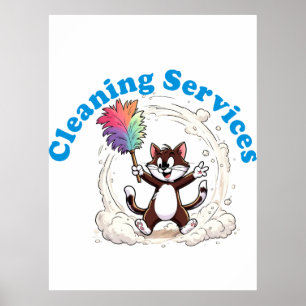 Funny Cat Cleaning with Colourful Feather Brusht Poster