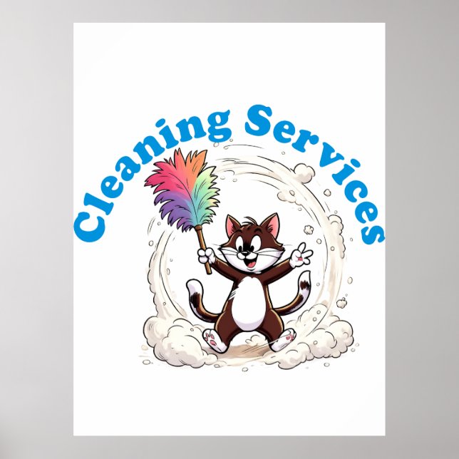 Funny Cat Cleaning with Colourful Feather Brusht Poster (Front)