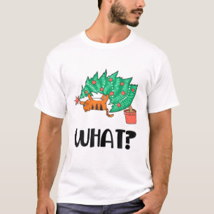 Funny Cat Climbing Christmas Tree Over Cat What? T-Shirt