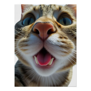 Funny Cat Close-Up   Goofy Cute Cat Art Poster
