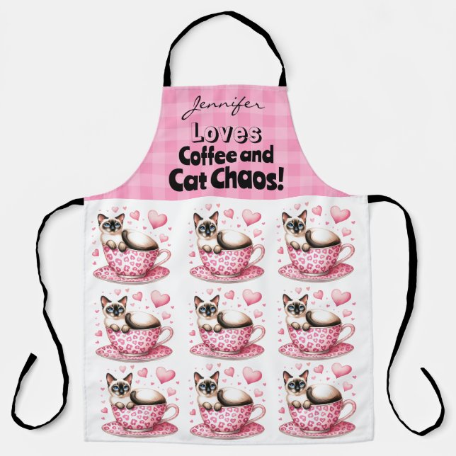 Funny Cat Coffee All-Over Print Apron (Front)