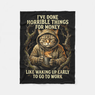 Funny Cat Coffee Morning Waking Up Early Fleece Blanket